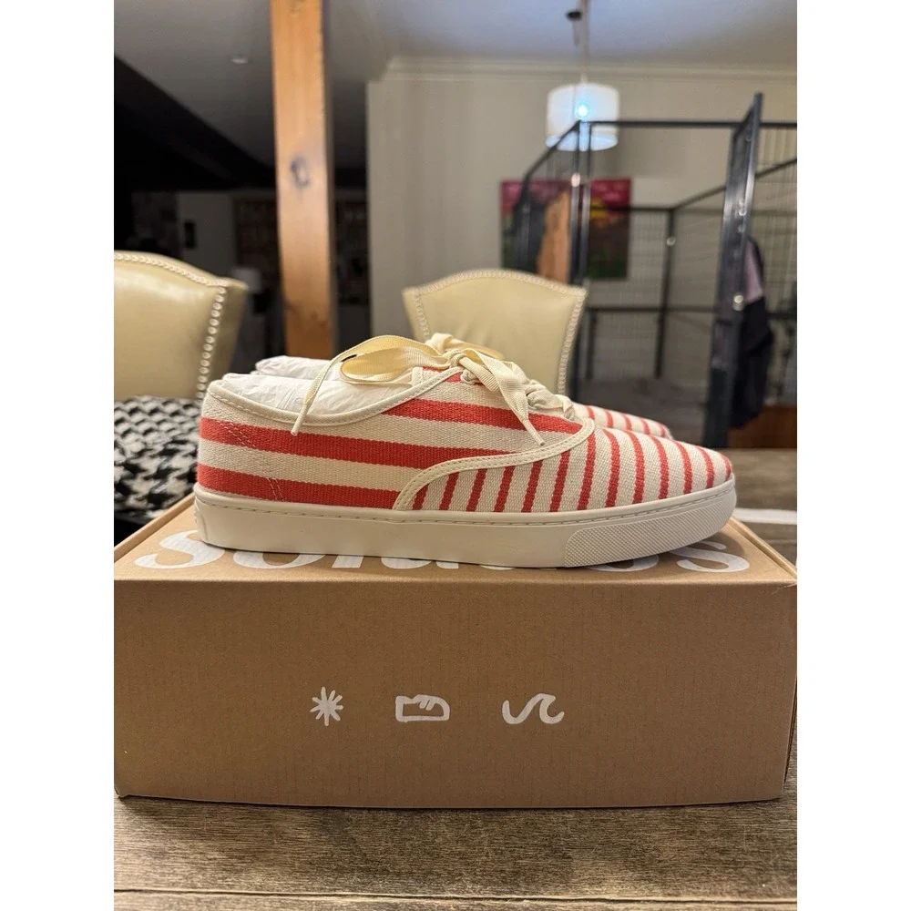 New Soludos Marin Woven Lace Up Sneakers Poppy Striped Boho Comfort Size 9